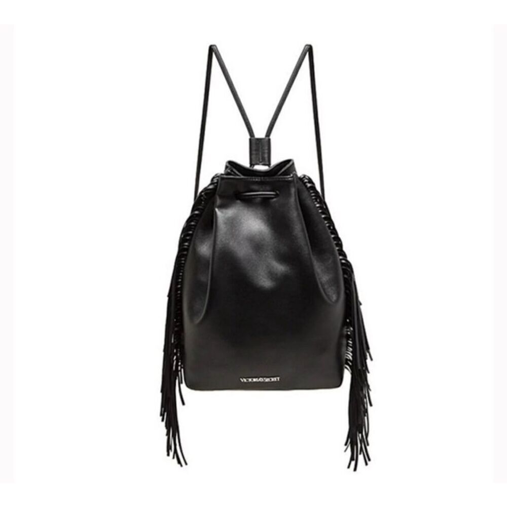VICTORIA SECRET Backpack Fringe Purse Bag pocketbook vegan leather boho festival